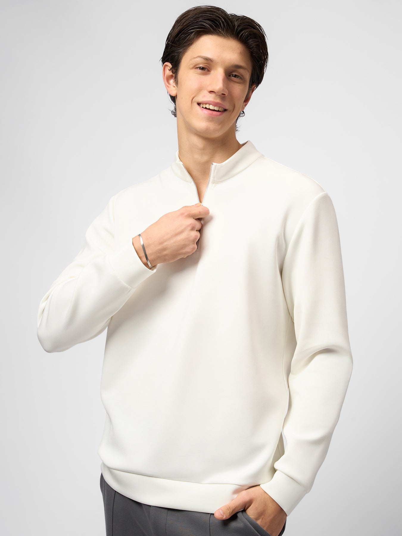 Modal Blend Half-Zip Mock Neck Long Sleeve Tee